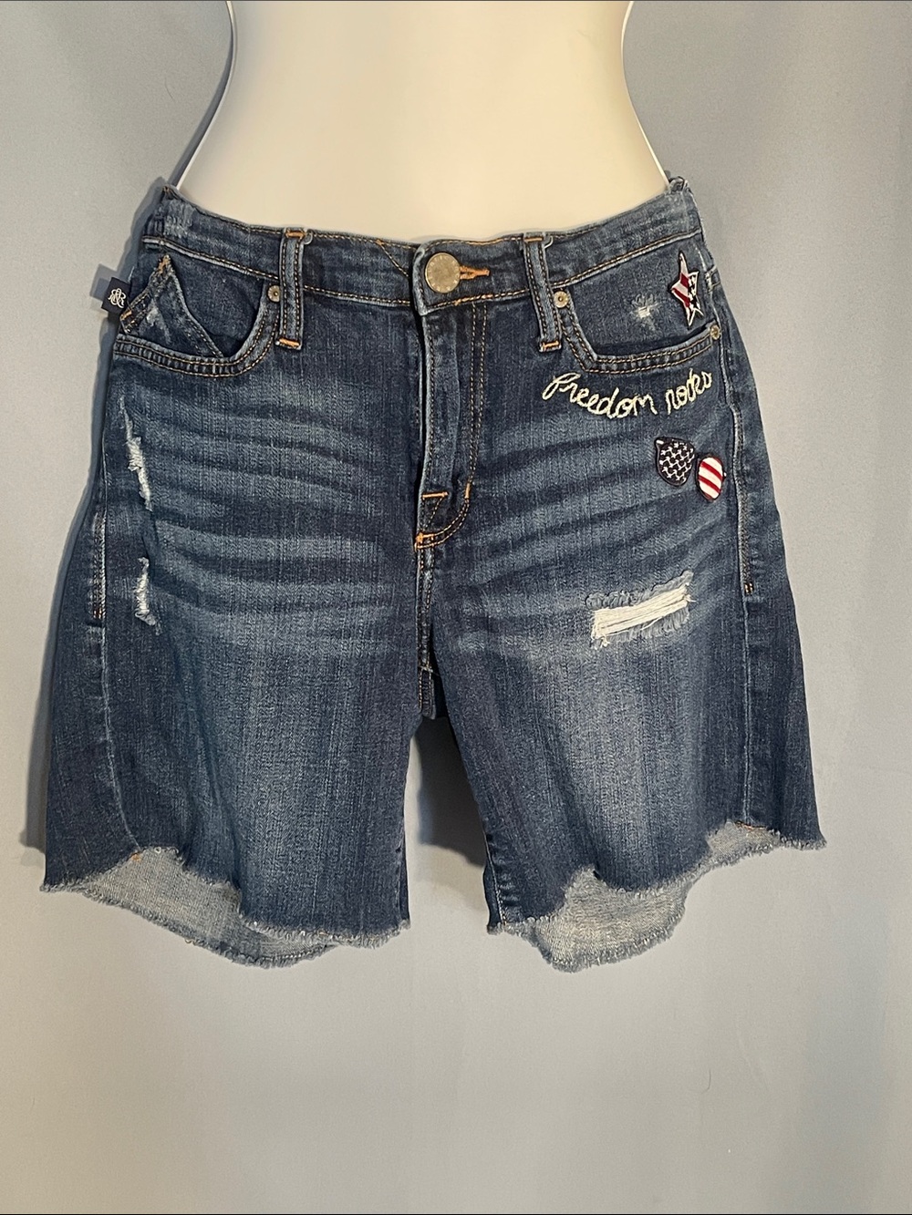 Rock & Republic Dark Blue Denim Shorts with Patriotic Patches